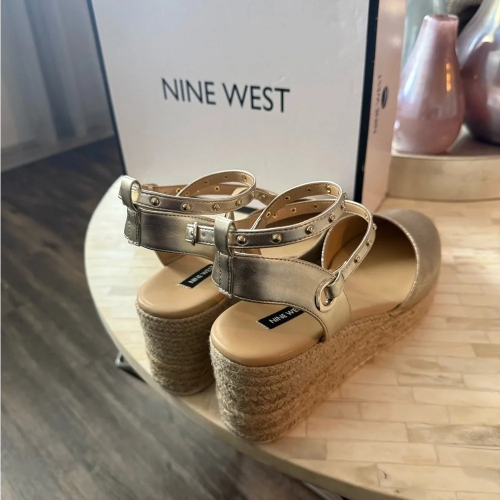 Gold Espadrille Flats with Ankle Strap